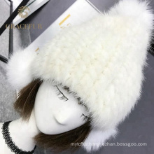 Factory wholesale winter real mink fur knitted cashmere hat pompom